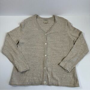 L.L. Bean 100%‎ Cotton Grandpa Cardigan Sweater Beige Button Front Womens Large